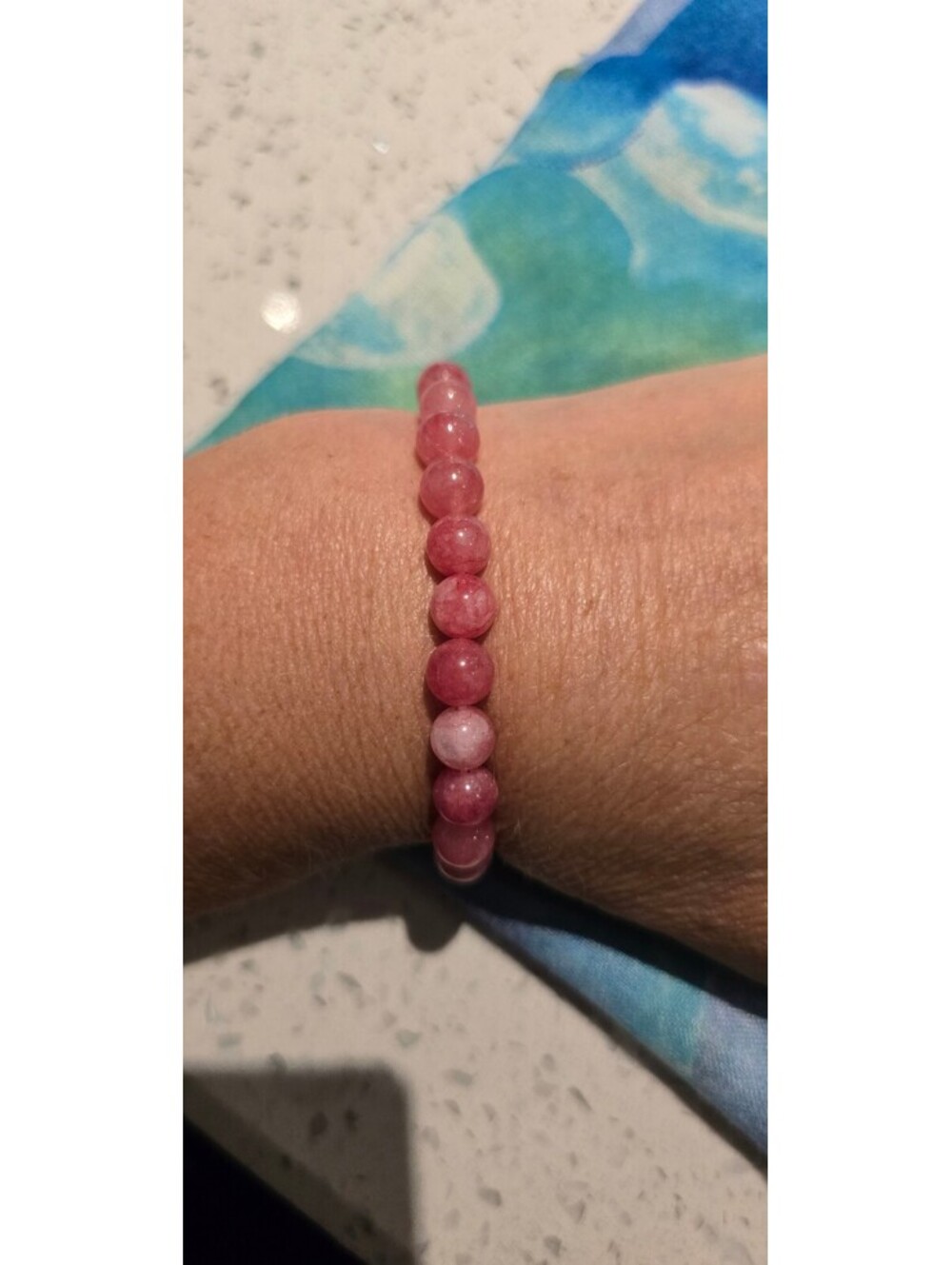 Handcrafted Rhodocrosite Pink Beaded Stretch Bracelet